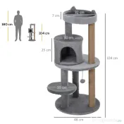 PawHut ansamblu pentru 1-2 pisici, 3 nivele, 48x48x104cm gri 