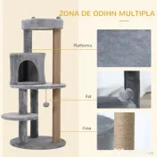 PawHut ansamblu pentru 1-2 pisici, 3 nivele, 48x48x104cm gri 