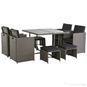 Outsunny Set Mobilier de Gradina Extern 9 bucati Masa cu 4 Scaune 4 Taburet in Rattan, Maro 