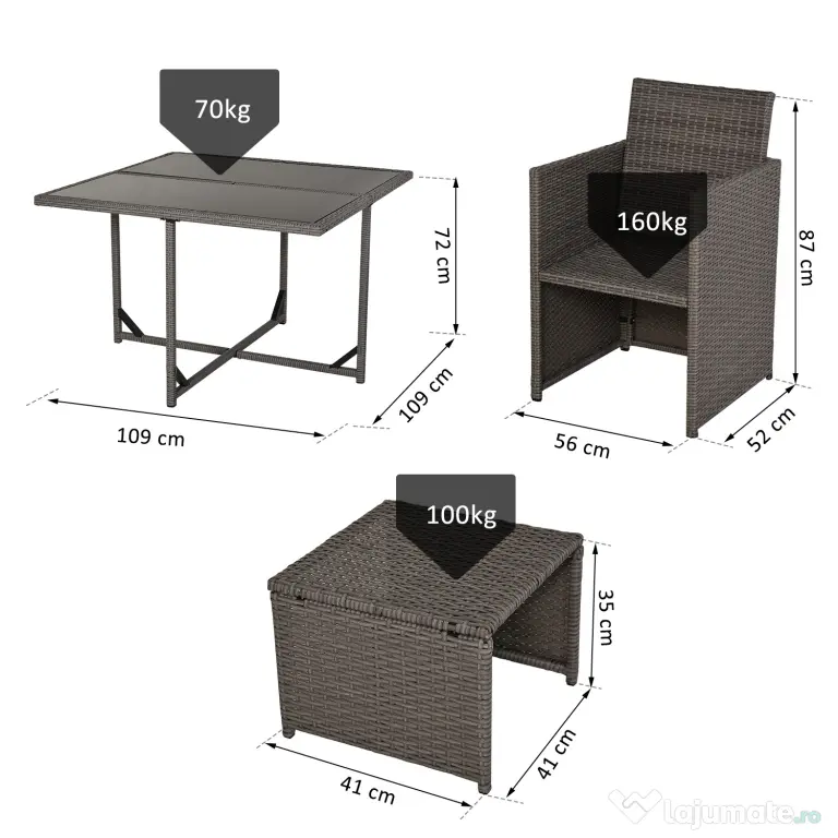 Outsunny Set Mobilier de Gradina Extern 9 bucati Masa cu 4 Scaune 4 Taburet in Rattan, Maro