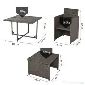 Outsunny Set Mobilier de Gradina Extern 9 bucati Masa cu 4 Scaune 4 Taburet in Rattan, Maro 