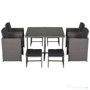 Outsunny Set Mobilier de Gradina Extern 9 bucati Masa cu 4 Scaune 4 Taburet in Rattan, Maro 