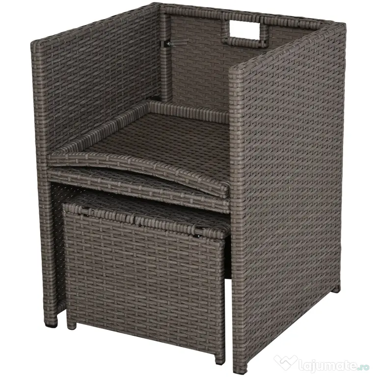 Outsunny Set Mobilier de Gradina Extern 9 bucati Masa cu 4 Scaune 4 Taburet in Rattan, Maro