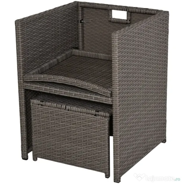 Outsunny Set Mobilier de Gradina Extern 9 bucati Masa cu 4 Scaune 4 Taburet in Rattan, Maro