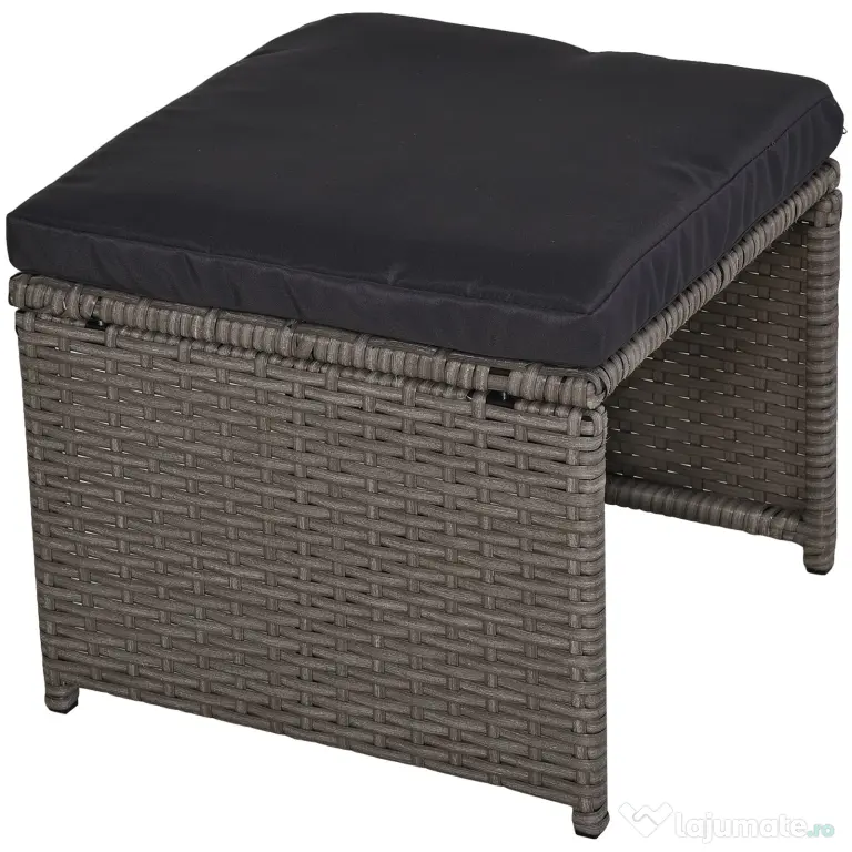 Outsunny Set Mobilier de Gradina Extern 9 bucati Masa cu 4 Scaune 4 Taburet in Rattan, Maro