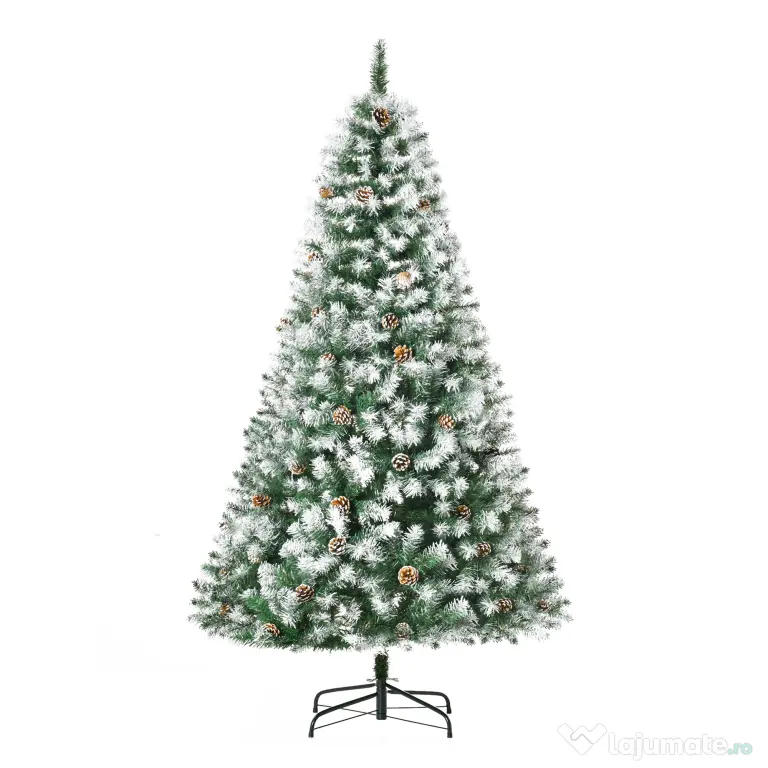 HOMCOM Brad de Crăciun Artificial Înzăpezit 180cm cu 800 de Crengi și Conuri, Deschidere Automată și Bază Pliabilă, Verde