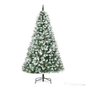 HOMCOM Brad de Crăciun Artificial Înzăpezit 180cm cu 800 de Crengi și Conuri, Deschidere Automată și Bază Pliabilă, Verde