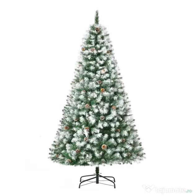HOMCOM Brad de Crăciun Artificial Înzăpezit 180cm cu 800 de Crengi și Conuri, Deschidere Automată și Bază Pliabilă, Verde