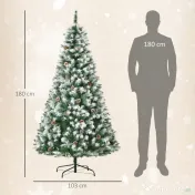 HOMCOM Brad de Crăciun Artificial Înzăpezit 180cm cu 800 de Crengi și Conuri, Deschidere Automată și Bază Pliabilă, Verde