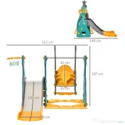 HOMCOM Centru de Joacă 2 în 1 pentru Copii de la 18 Luni, Set cu Tobogan, Leagăn și Coș de Baschet, Interior și Exterior, Multicolor, 152x149x107 cm 