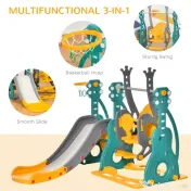 HOMCOM Centru de Joacă 2 în 1 pentru Copii de la 18 Luni, Set cu Tobogan, Leagăn și Coș de Baschet, Interior și Exterior, Multicolor, 152x149x107 cm 