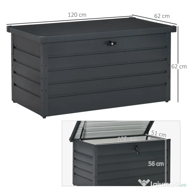 Outsunny Banca Gradina 120×62×62 cm – Cu Lada Depozitare & inchidere
