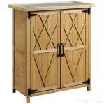 Outsunny Dulap de Grădină pentru Unelte din Lemn cu 2 Uși și 4 Rafturi, Blat din Metal, 75x40x90 cm