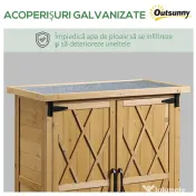 Outsunny Dulap de Grădină pentru Unelte din Lemn cu 2 Uși și 4 Rafturi, Blat din Metal, 75x40x90 cm 