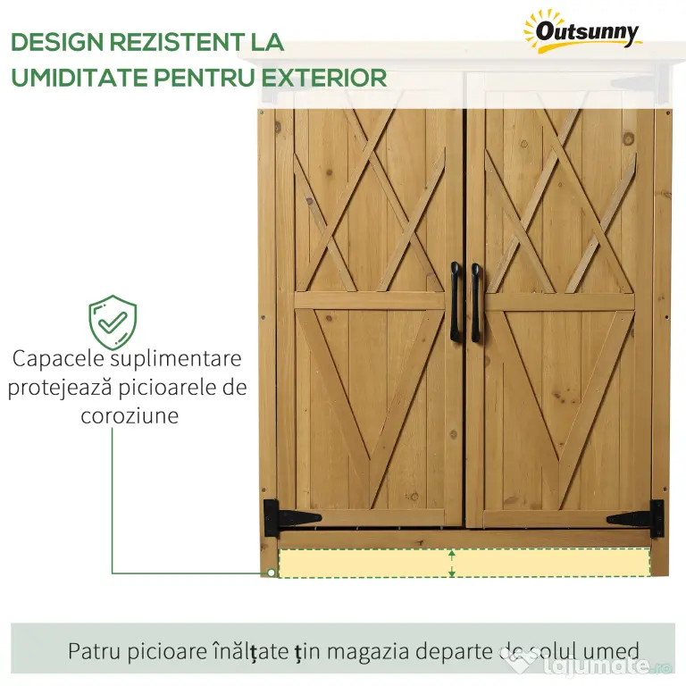 Outsunny Dulap de Grădină pentru Unelte din Lemn cu 2 Uși și 4 Rafturi, Blat din Metal, 75x40x90 cm