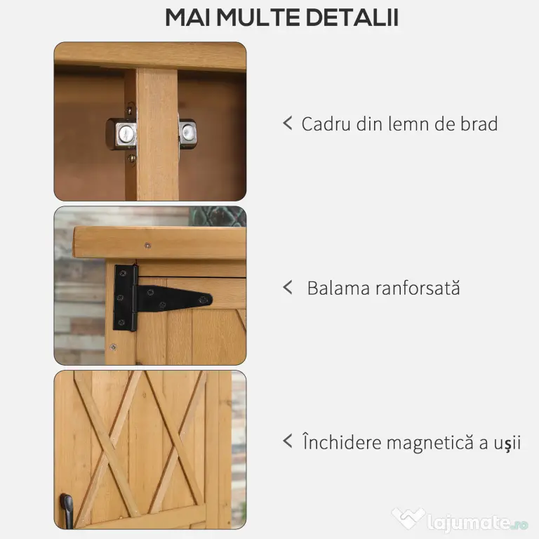 Outsunny Dulap de Grădină pentru Unelte din Lemn cu 2 Uși și 4 Rafturi, Blat din Metal, 75x40x90 cm