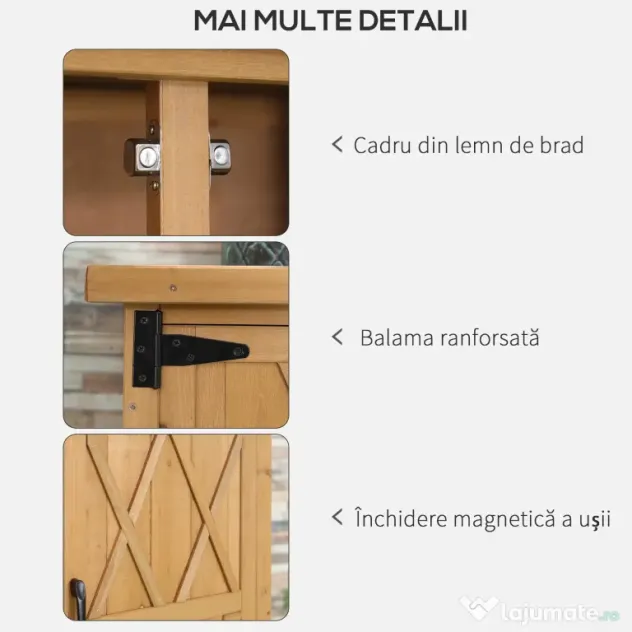 Outsunny Dulap de Grădină pentru Unelte din Lemn cu 2 Uși și 4 Rafturi, Blat din Metal, 75x40x90 cm