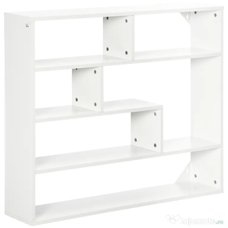 HOMCOM Biblioteca moderna de perete cu 4 niveluri , raft din lemn care economiseste spatiu pentru living si birou, 94x19,5x80cm, alb