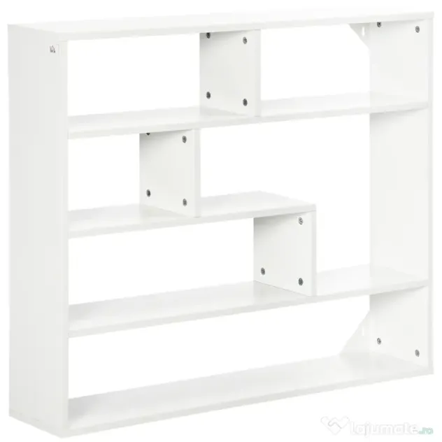 HOMCOM Biblioteca moderna de perete cu 4 niveluri , raft din lemn care economiseste spatiu pentru living si birou, 94x19,5x80cm, alb