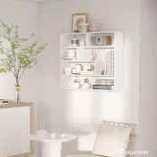 HOMCOM Biblioteca moderna de perete cu 4 niveluri , raft din lemn care economiseste spatiu pentru living si birou, 94x19,5x80cm, alb 