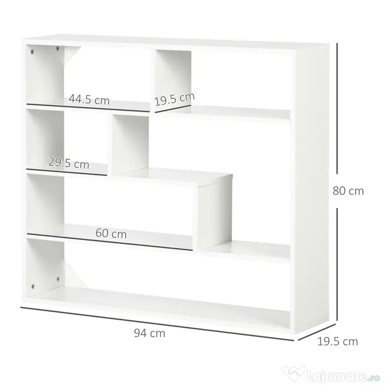 HOMCOM Biblioteca moderna de perete cu 4 niveluri , raft din lemn care economiseste spatiu pentru living si birou, 94x19,5x80cm, alb