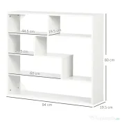 HOMCOM Biblioteca moderna de perete cu 4 niveluri , raft din lemn care economiseste spatiu pentru living si birou, 94x19,5x80cm, alb 