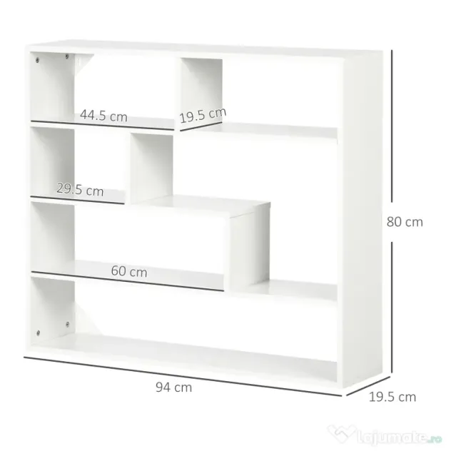 HOMCOM Biblioteca moderna de perete cu 4 niveluri , raft din lemn care economiseste spatiu pentru living si birou, 94x19,5x80cm, alb