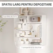 HOMCOM Biblioteca moderna de perete cu 4 niveluri , raft din lemn care economiseste spatiu pentru living si birou, 94x19,5x80cm, alb 