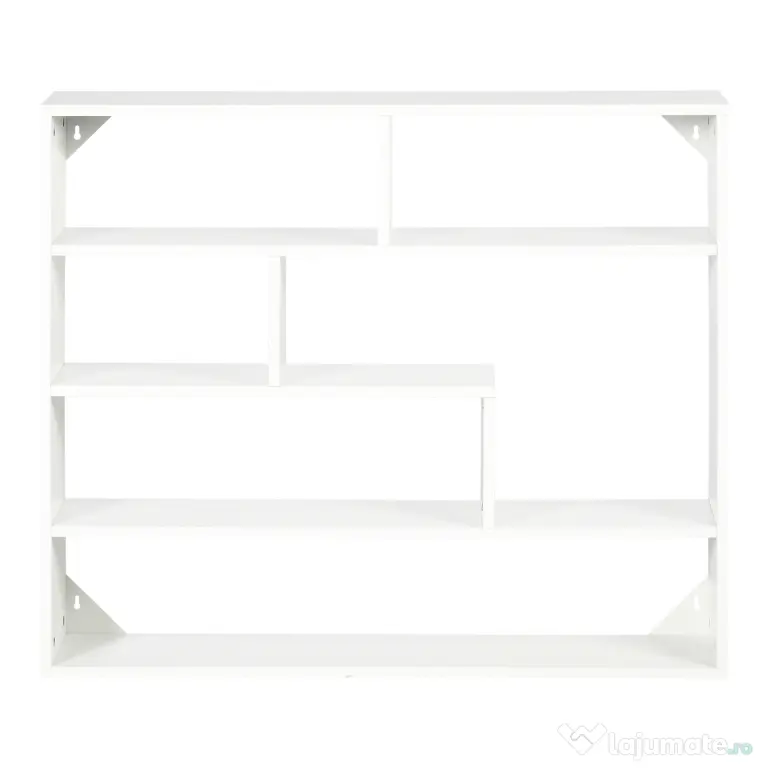 HOMCOM Biblioteca moderna de perete cu 4 niveluri , raft din lemn care economiseste spatiu pentru living si birou, 94x19,5x80cm, alb