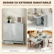 HOMCOM Masă Pliabilă din Lemn pentru 4-6 Persoane cu Roți, 75x140x74cm, Gri