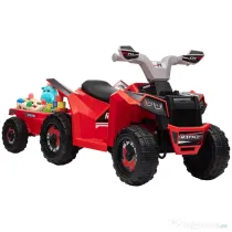 HOMCOM Quad Electric pentru Copii cu Remorcă, Pedală, Mers Înainte și Înapoi, 2,5 km/h, 18-36 Luni, Roșu