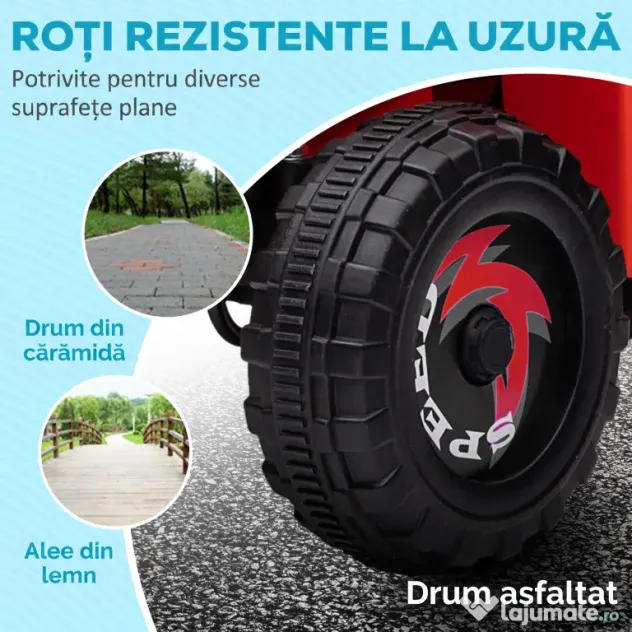 HOMCOM Quad Electric pentru Copii cu Remorcă, Pedală, Mers Înainte și Înapoi, 2,5 km/h, 18-36 Luni, Roșu