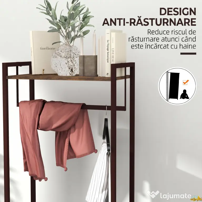 HOMCOM Cuier de Podea cu Bară, 3 Sertare și Rafturi, din Lemn MDF și Oțel, 58,5x30x178 cm, Maro