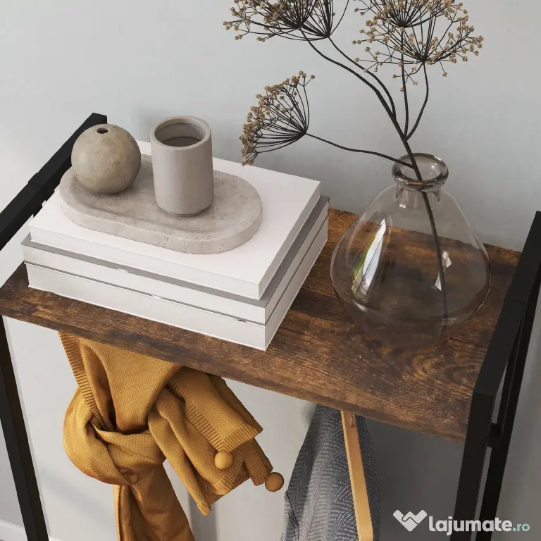 HOMCOM Cuier de Podea cu Bară, 3 Sertare și Rafturi, din Lemn MDF și Oțel, 58,5x30x178 cm, Maro
