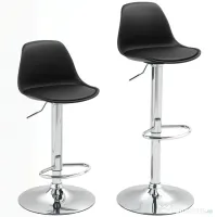 HOMCOM Set 2 Scaune de Bar cu Spătar și Suport pentru Picioare, din PP, Piele PU și Oțel, 38x42x82-104 cm, Negru