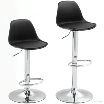 HOMCOM Set 2 Scaune de Bar cu Spătar și Suport pentru Picioare, din PP, Piele PU și Oțel, 38x42x82-104 cm, Negru