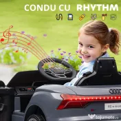 HOMCOM Automobil electric pentru copii cu telecomandă, centură de siguranță, claxon, muzică, faruri, până la 5 km/h, 3-5 ani, Gri 