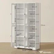 HOMCOM Bufet Bucătărie Înalt, Dulap Dispensa cu 4 Uși din Sticlă Soft-Close, 6 Rafturi Deschise, Rafturi Reglabile, Alb
