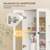 HOMCOM Bufet Bucătărie Înalt, Dulap Dispensa cu 4 Uși din Sticlă Soft-Close, 6 Rafturi Deschise, Rafturi Reglabile, Alb