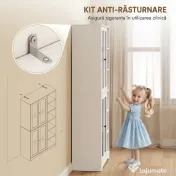 HOMCOM Bufet Bucătărie Înalt, Dulap Dispensa cu 4 Uși din Sticlă Soft-Close, 6 Rafturi Deschise, Rafturi Reglabile, Alb