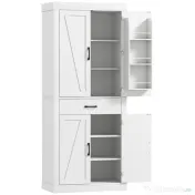 HOMCOM Dulap de Bucătărie Rustic cu 2 Dulapuri, 6 Rafturi și Sertar, din Lemn, 76x39.5x183.5 cm, Alb 