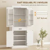HOMCOM Dulap de Bucătărie Rustic cu 2 Dulapuri, 6 Rafturi și Sertar, din Lemn, 76x39.5x183.5 cm, Alb 