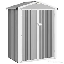 Outsunny Căsuță de Grădină din Oțel 1,1m² cu Uși Duble Blocabile, 133x87x178 cm, Gri Argintiu