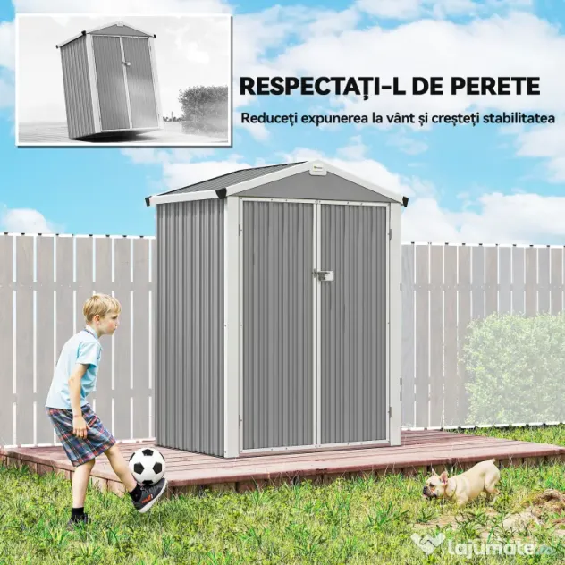 Outsunny Căsuță de Grădină din Oțel 1,1m² cu Uși Duble Blocabile, 133x87x178 cm, Gri Argintiu