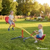 AIYAPLAY Balansoar pentru Copii Rotativ 360°, Capacitate 200kg, 2 Locuri cu Mânere Antiderapante, Scaune Capitonate, Spătar, Roți, 253x96x75 cm, 3-12 Ani 