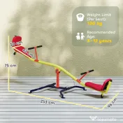 AIYAPLAY Balansoar pentru Copii Rotativ 360°, Capacitate 200kg, 2 Locuri cu Mânere Antiderapante, Scaune Capitonate, Spătar, Roți, 253x96x75 cm, 3-12 Ani 