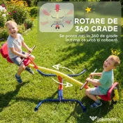 AIYAPLAY Balansoar pentru Copii Rotativ 360°, Capacitate 200kg, 2 Locuri cu Mânere Antiderapante, Scaune Capitonate, Spătar, Roți, 253x96x75 cm, 3-12 Ani 