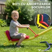 AIYAPLAY Balansoar pentru Copii Rotativ 360°, Capacitate 200kg, 2 Locuri cu Mânere Antiderapante, Scaune Capitonate, Spătar, Roți, 253x96x75 cm, 3-12 Ani 