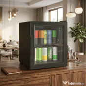 HOMCOM Frigider 46L, 59 Cutii, Ușă din Sticlă, Raft Temperat, LED, Touchscreen, pentru Bucătărie Birou Dormitor Bar, Negru 