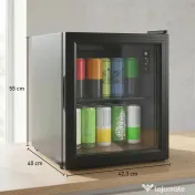 HOMCOM Frigider 46L, 59 Cutii, Ușă din Sticlă, Raft Temperat, LED, Touchscreen, pentru Bucătărie Birou Dormitor Bar, Negru 